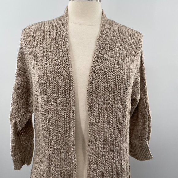 Chico’s Womens Tan Beige Linen Blend Open Front Sweater Cardigan  Size Large (2) - Picture 2 of 7